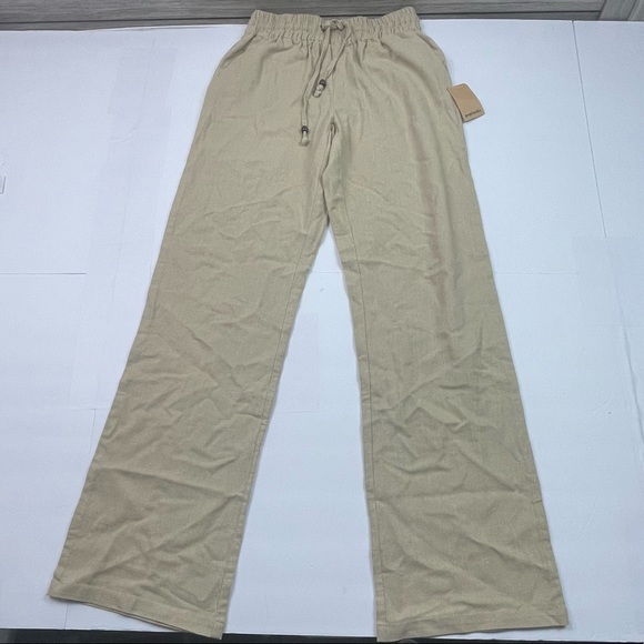 NWT poplooks draw string linen khaki pants - Picture 9 of 10